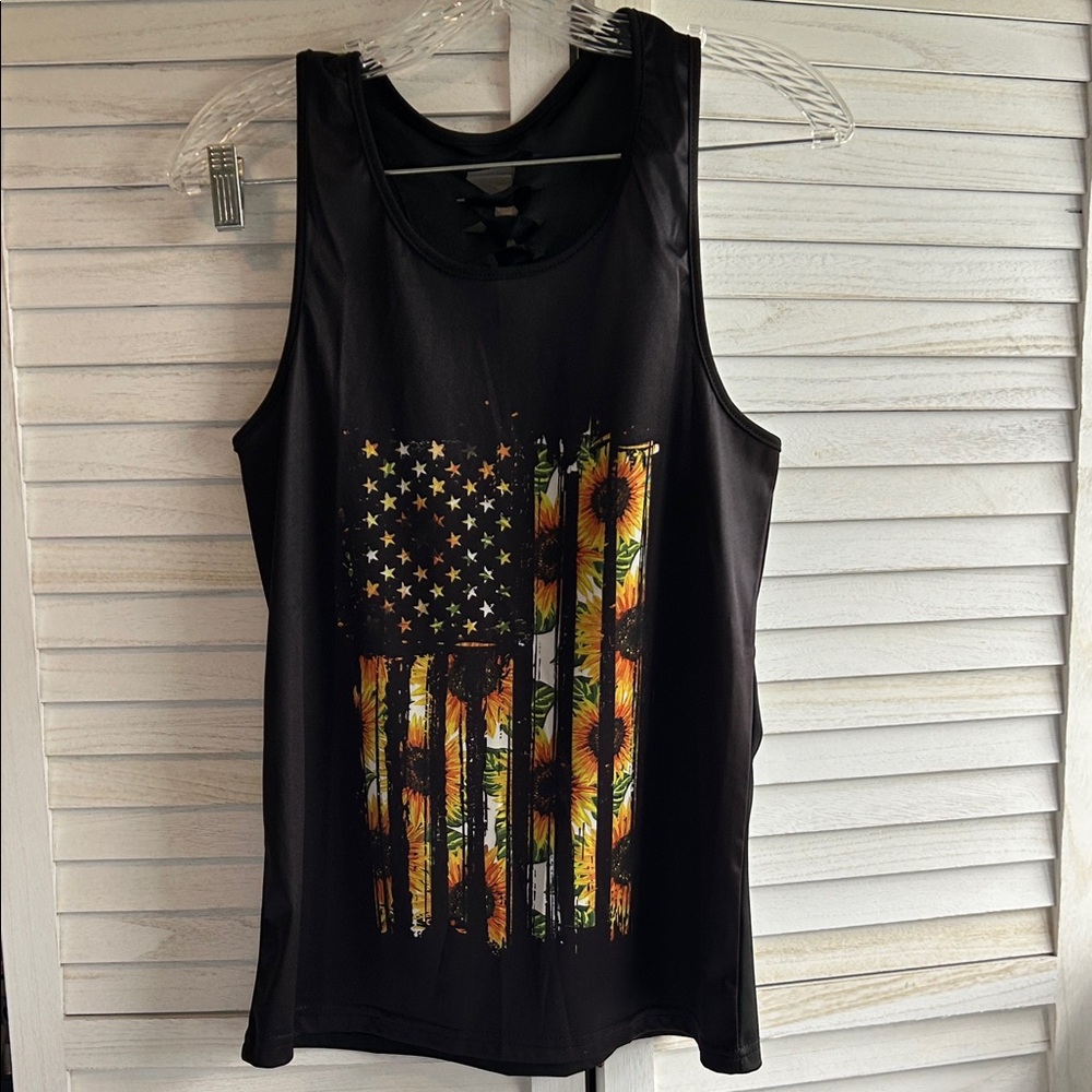 Black Floral Sunflower Flag Tank Top